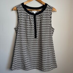 Croft & Barrow Women's Sleeveless 1/2 Button Blouse Tank Top Beige/Tan/Black M